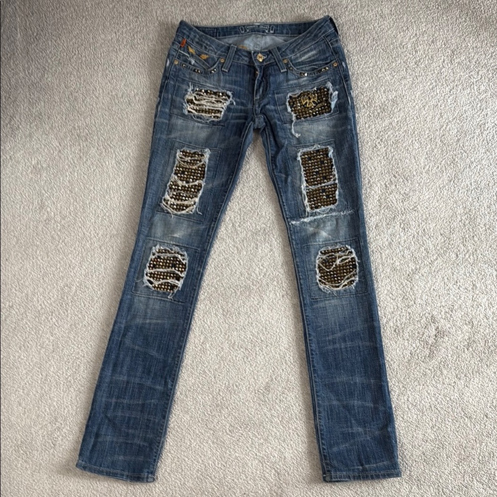 Robin's Jean Blue Straight Leg Jeans with studs